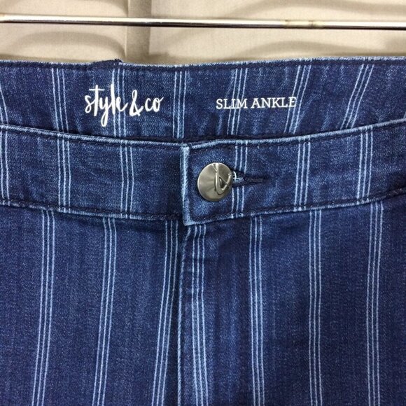 Style & Co Striped Jeans Slim Ankle Dark Wash High Rise Rayon Blend 22W - Picture 3 of 4